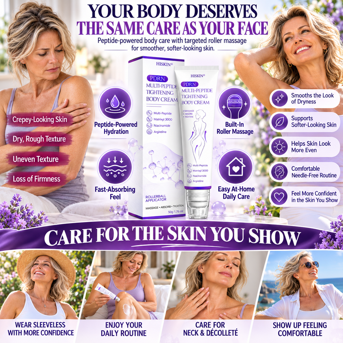HISKIN® Official: Complete Your Order, Receive It Within 7 Days, Create Your Personalized Skin Recovery Plan — PDRN Multi-Peptide Massaging Body Roller Cream